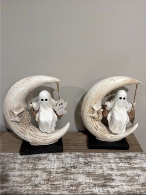 GOBLIN AND GHOUL SKELETON GHOST ON SKULL CRESCENT MOON SWING